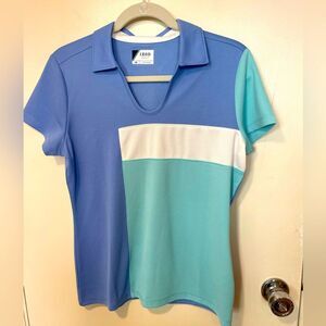 Izod Womens Short Sleeve Golf Polo Shirt Periwinkle Green White Textured sz M